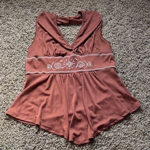 Women's Orange Brown Halter Top